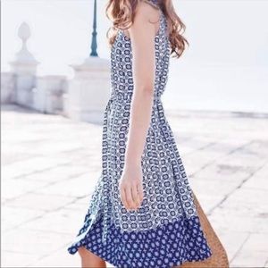 BODEN Felicity Midi Swing Halter Dress Blue/White Boho Print sz 12